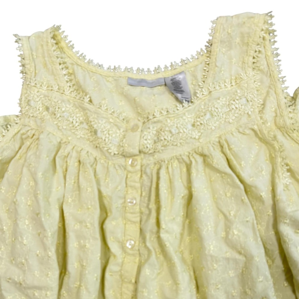 Adonna Nightgown Women XL Yellow Cotton Eyelet Embroidered Ruffle Sleep Gown - Picture 12 of 12